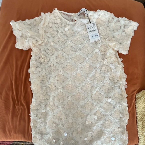 Zara Giant Sequin Dress in Pale Peach Sz M Mermaid Vibes - Picture 2 of 7